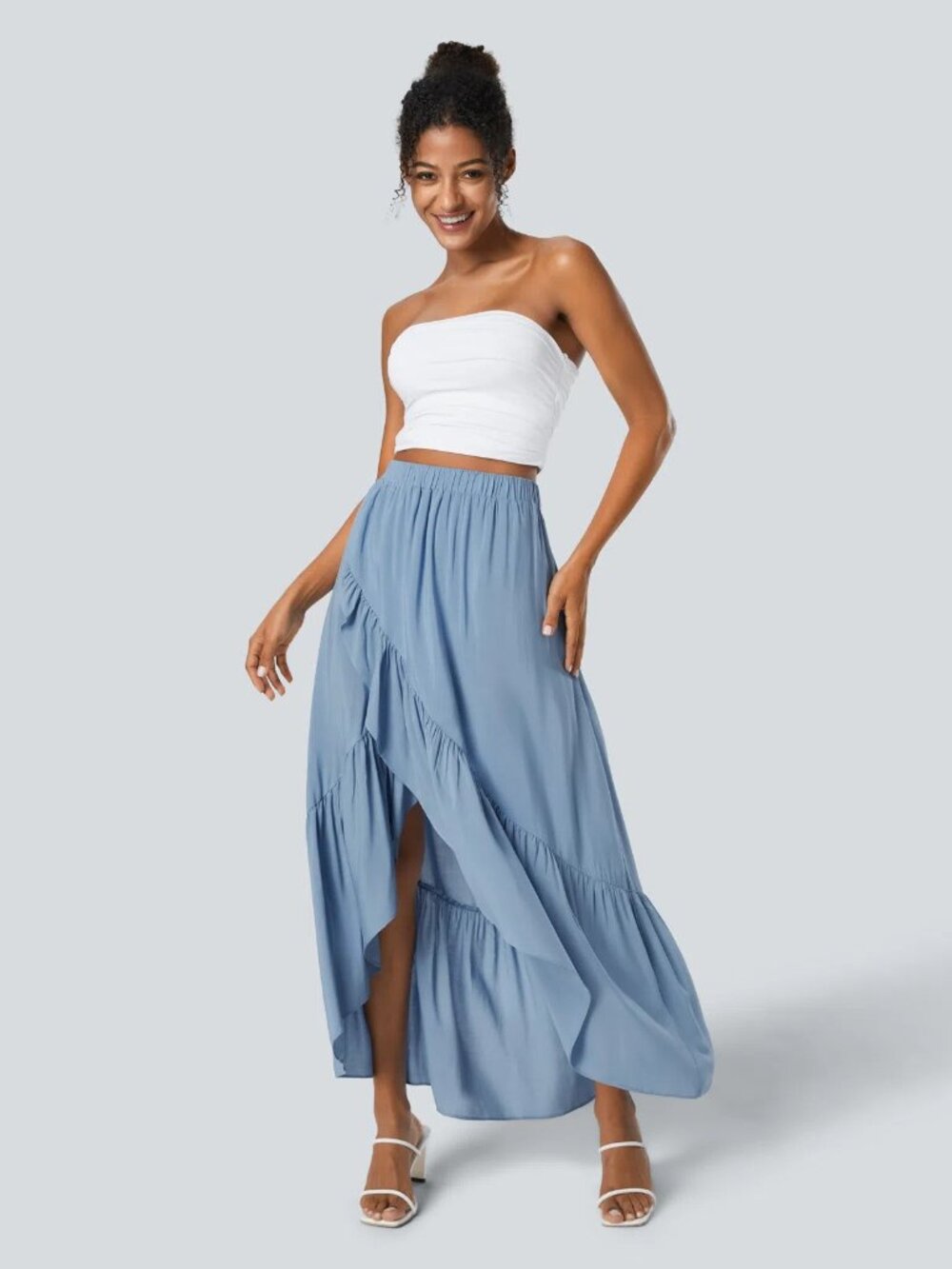 Halara XS Quiet Harbor High Waisted High Low Ruffle Hem Flowy Maxi Skirt 50% off